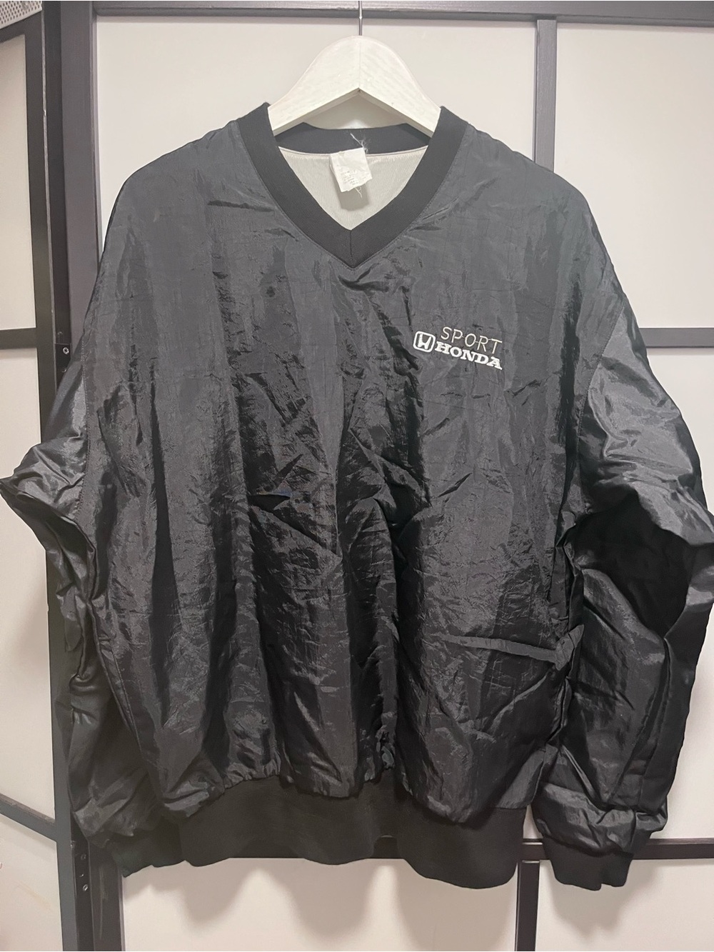 Vintage Honda Sport V-Neck Pullover Windbreaker Jacket Black XL / XXL